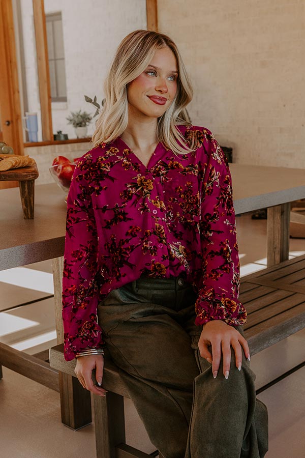 The Velvet Secret Floral Button Up Top