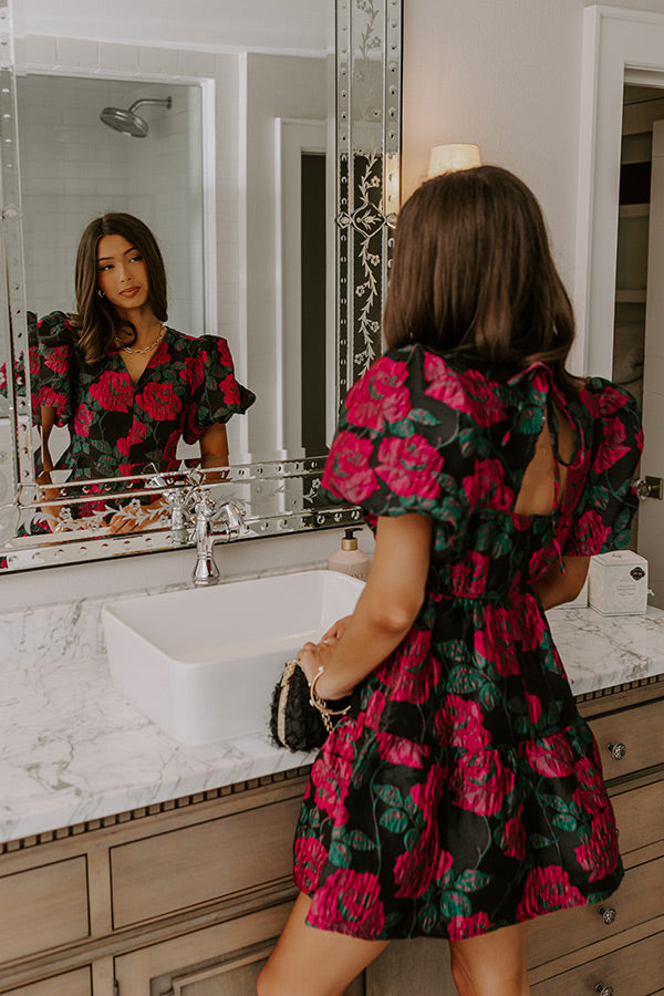 rose garden mini dress Rose Garden Floral Applique Bodycon Mini Dress Hot Pink