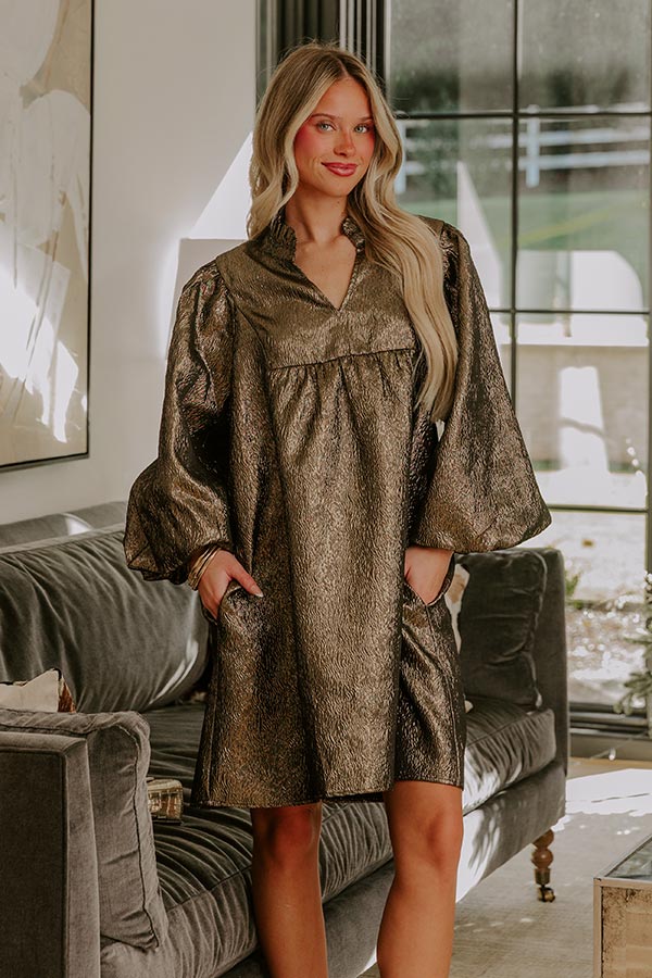 Uptown Radiance Babydoll Mini Dress in Gold S / Gold Uptown Radiance Babydoll Mini Dress in Gold S / Gold