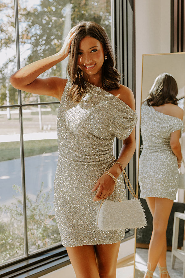 Uptown Allure Asymmetrical Sequin Mini Dress in Champagne L / Champagne Uptown Allure Asymmetrical Sequin Mini Dress in Champagne L / Champagne