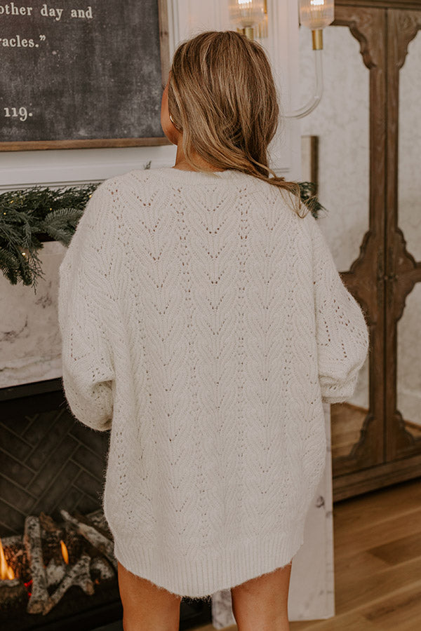 Cozy Feels Pointelle Knit Sweater Mini Dress in Cream L / Cream Cozy Feels Pointelle Knit Sweater Mini Dress in Cream L / Cream