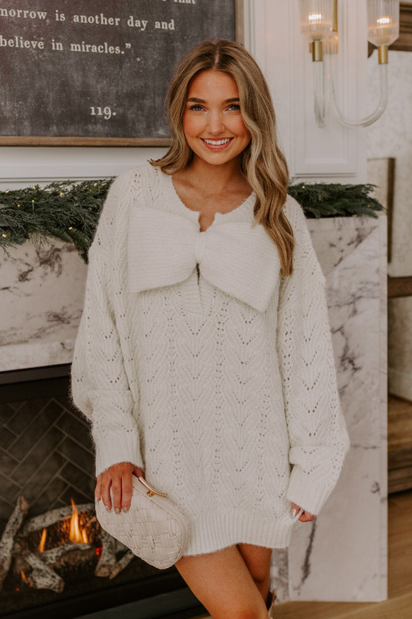 Cozy Feels Pointelle Knit Sweater Mini Dress in Cream L / Cream Cozy Feels Pointelle Knit Sweater Mini Dress in Cream L / Cream