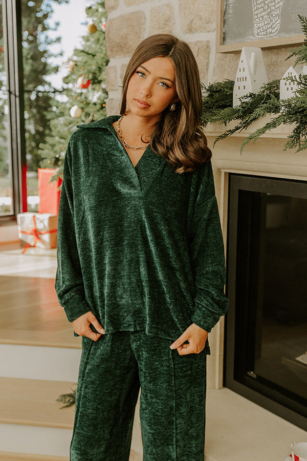 Warm Welcome Chenille Knit Sweatshirt in Hunter Green