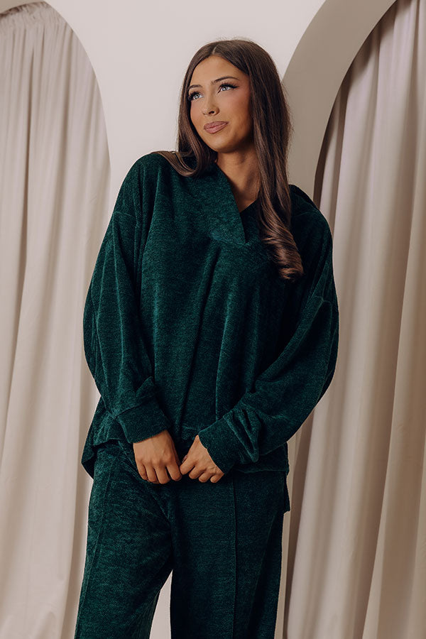 Warm Welcome Chenille Knit Sweatshirt in Hunter Green