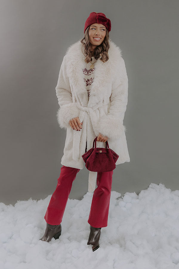 London Afternoon Plush Faux Fur Coat in Ivory