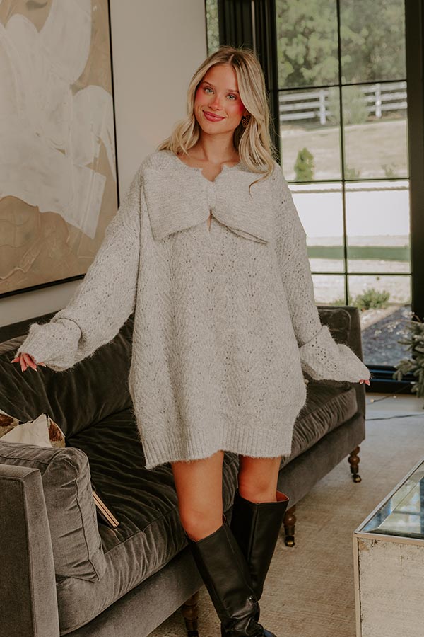 Cozy Feels Pointelle Knit Sweater Mini Dress in Grey M / Grey Cozy Feels Pointelle Knit Sweater Mini Dress in Grey M / Grey