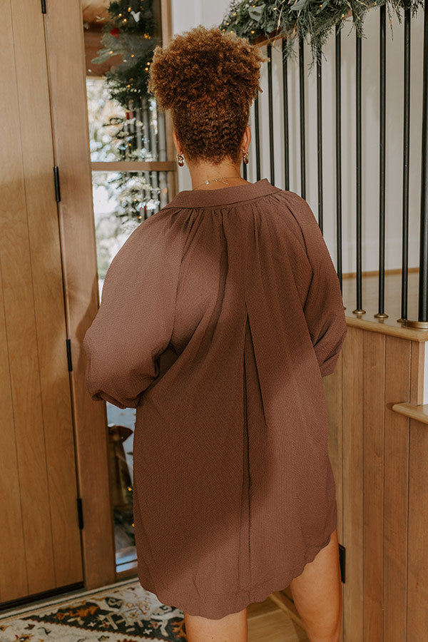 mocha mini dress Dinner in Soho Scalloped Mini Dress in Mocha Curves 1XL / Mocha