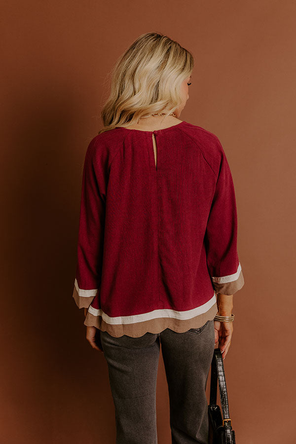 Chic Season Linen-Blend Scalloped Top Image - 5