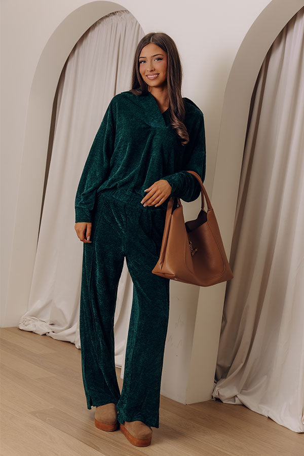 Warm Welcome High Waist Chenille Knit Pants in Hunter Green Image - 1