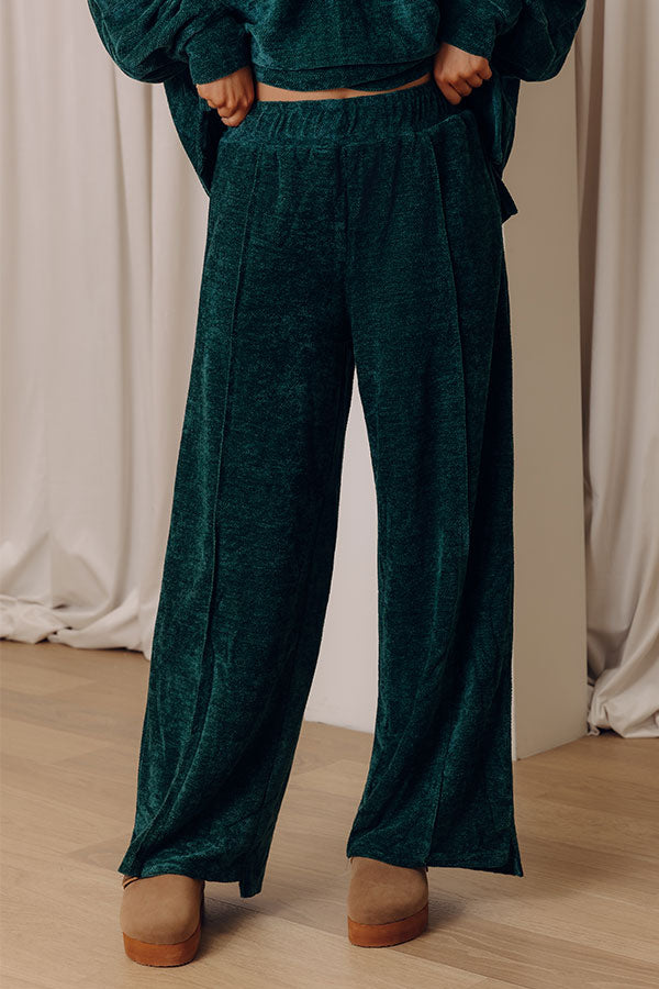 Warm Welcome High Waist Chenille Knit Pants in Hunter Green Image - 2