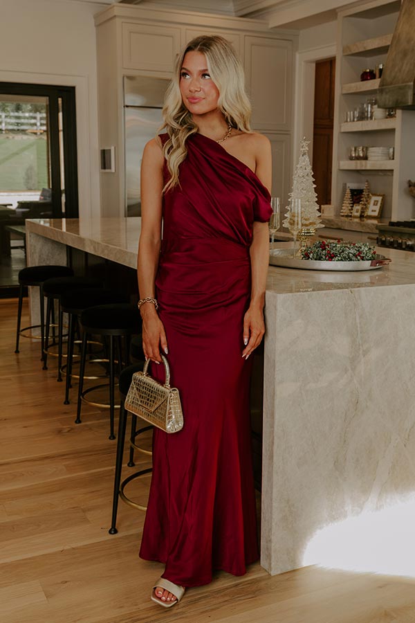 High Society Chic Satin One Shoulder Maxi Dress S / merlot High Society Chic Satin One Shoulder Maxi Dress S / merlot