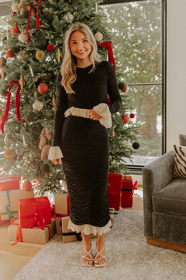 Paris Views High Waist Ruched Midi Skirt