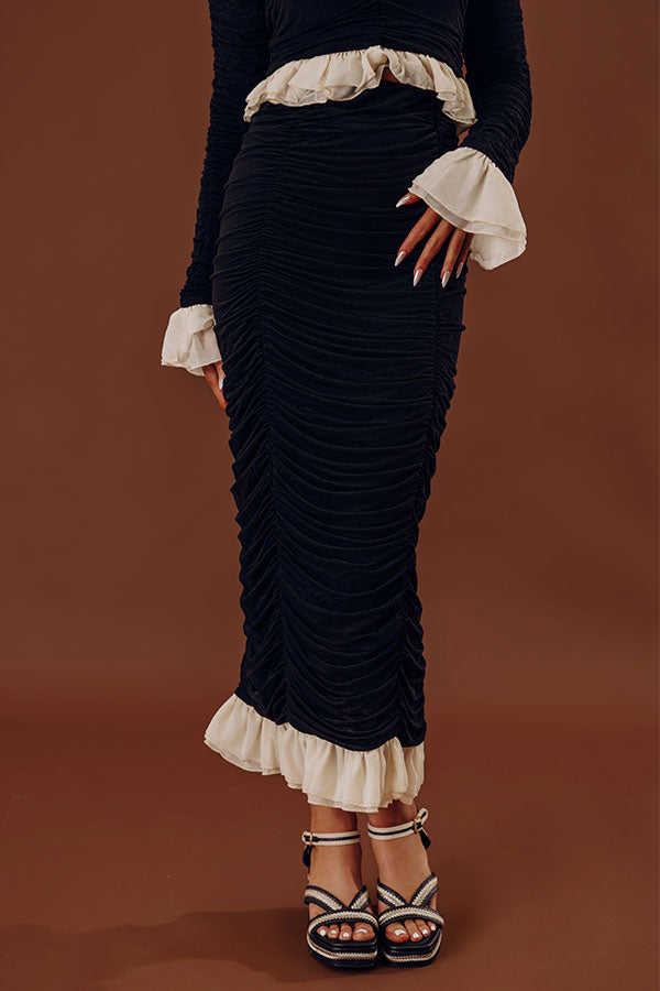 Paris Views High Waist Ruched Midi Skirt Image - 2
