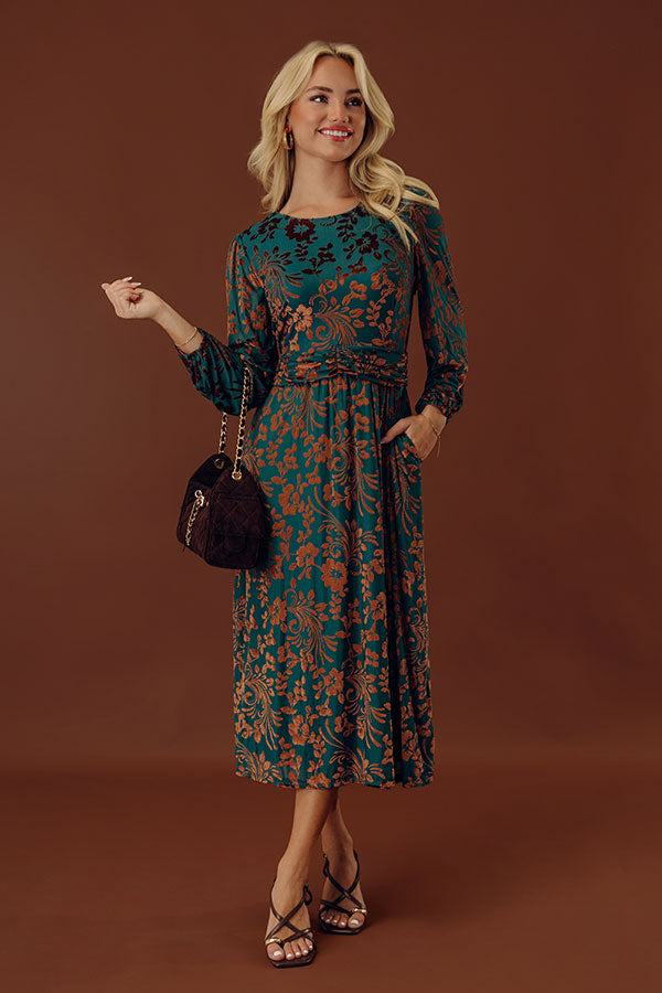 Evening Muse Floral Velvet Burnout Midi Dress Image - 1
