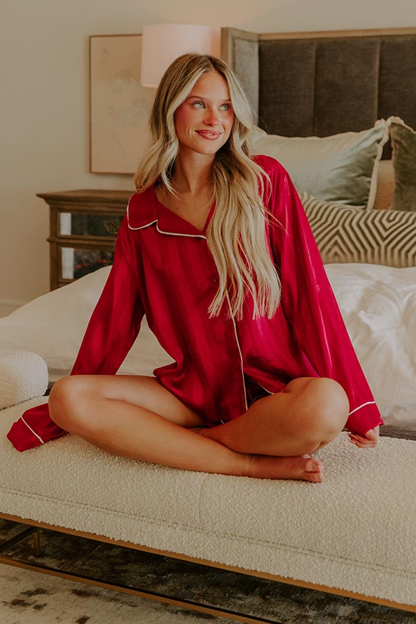 Calm Energy Satin Pajama Top in Crimson
