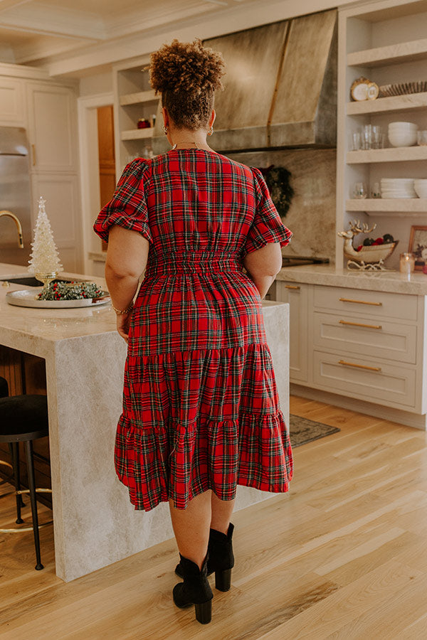 knee length dresses for ladies Blu Pepper Women's Plaid Tiered Midi Dress - Brown main image 1