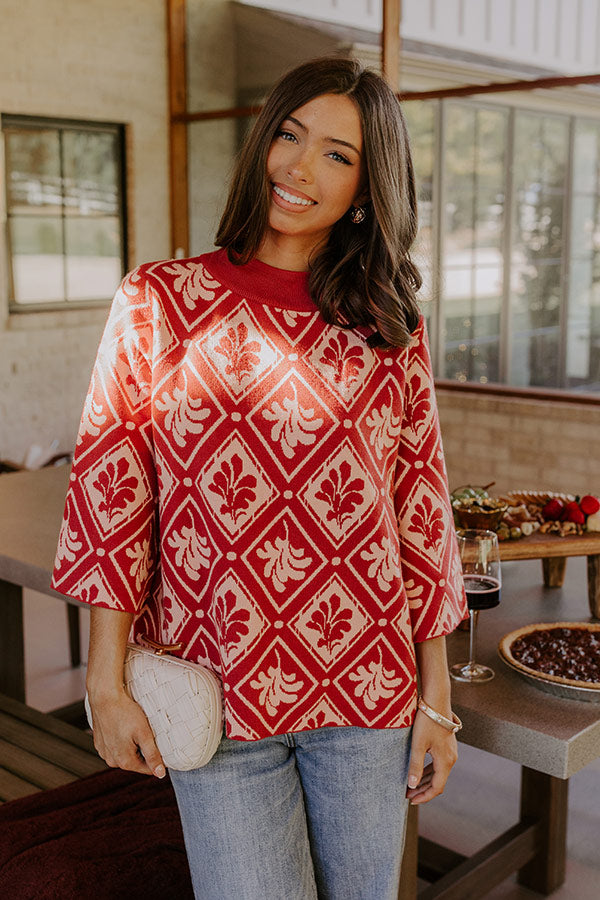 Polished Comfort Knit Sweater Top in Brick Red Image - 5