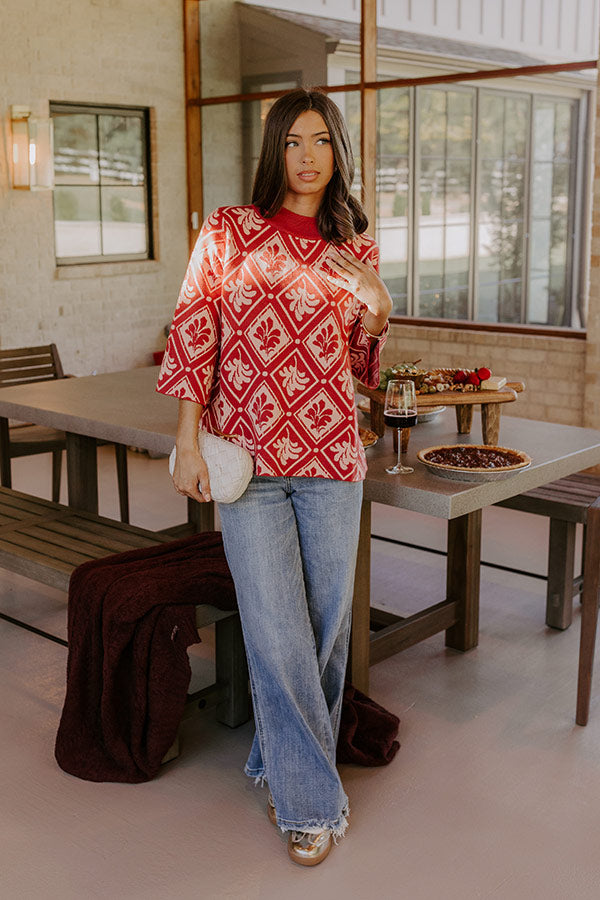 Polished Comfort Knit Sweater Top in Brick Red Image - 1