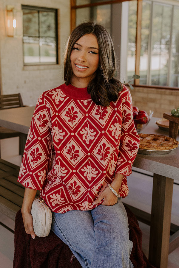 Polished Comfort Knit Sweater Top in Brick Red Image - 2