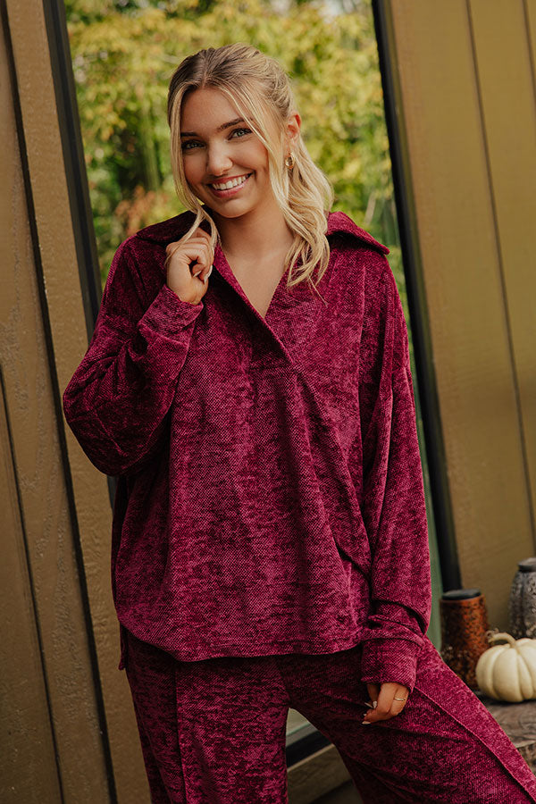 Warm Welcome Chenille Knit Sweatshirt in Merlot