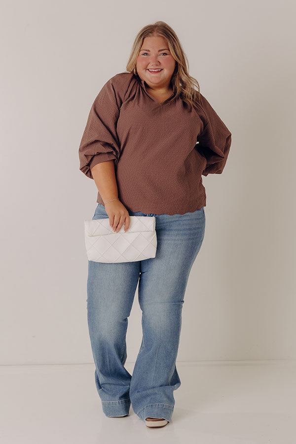 Dinner In Soho Scalloped Top in Mocha Curves Image - 2