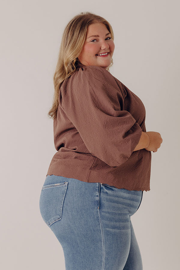 Dinner In Soho Scalloped Top in Mocha Curves Image - 4