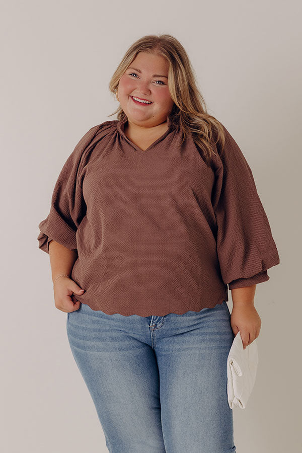 Dinner In Soho Scalloped Top in Mocha Curves Image - 3