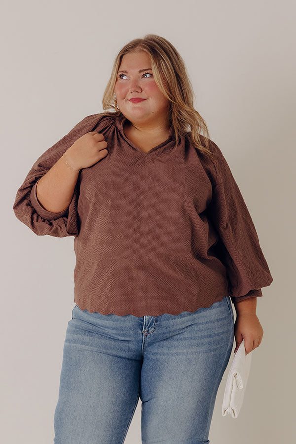 Dinner In Soho Scalloped Top in Mocha Curves