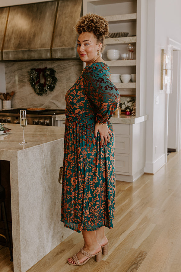 Evening Muse Floral Velvet Burnout Midi Dress Curves 2XL / teal Evening Muse Floral Velvet Burnout Midi Dress Curves 2XL / teal