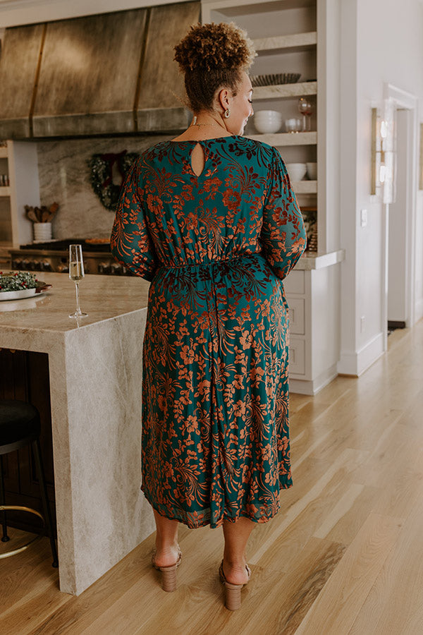 Evening Muse Floral Velvet Burnout Midi Dress Curves 2XL / teal Evening Muse Floral Velvet Burnout Midi Dress Curves 2XL / teal