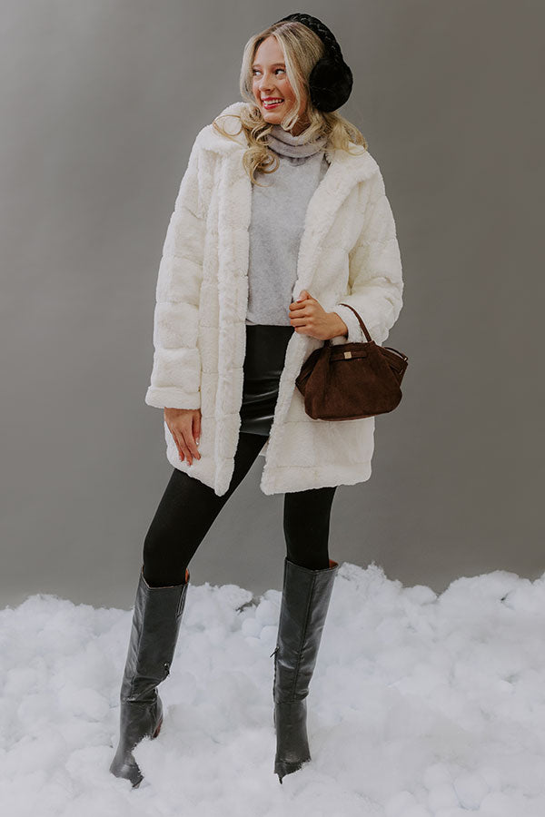 Uptown Charm Faux Fur Coat in Ivory