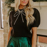 Bow-tiful Moment Embellished Sweater Top in Black Image - 1