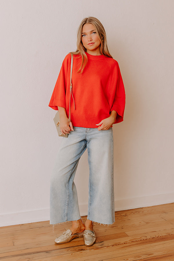 Coffee Shop Cuddles Knit Sweater Top in Scarlet