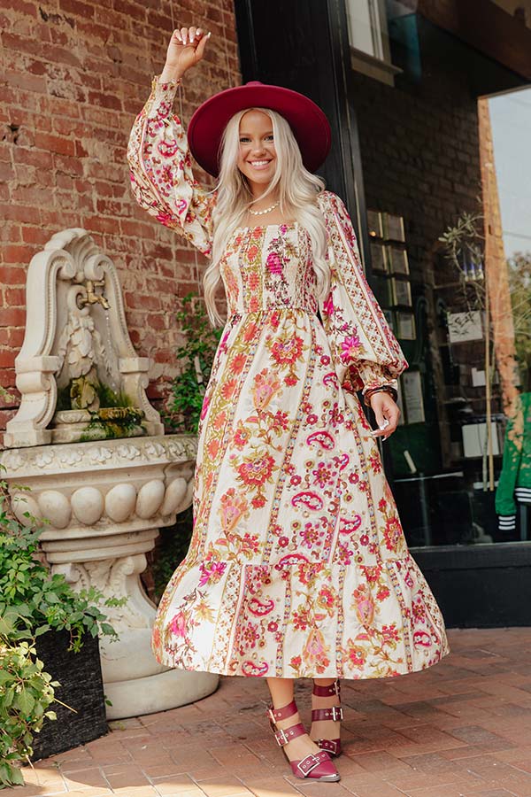 Boheme Whisper Floral Midi Dress in French Vanilla M / French Vanilla