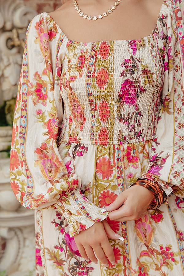 Boheme Whisper Floral Midi Dress in French Vanilla Image - 2