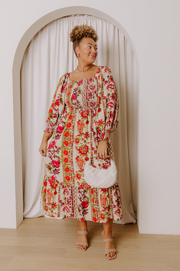 Boheme Whisper Floral Midi Dress in French Vanilla Curves 1XL / French Vanilla