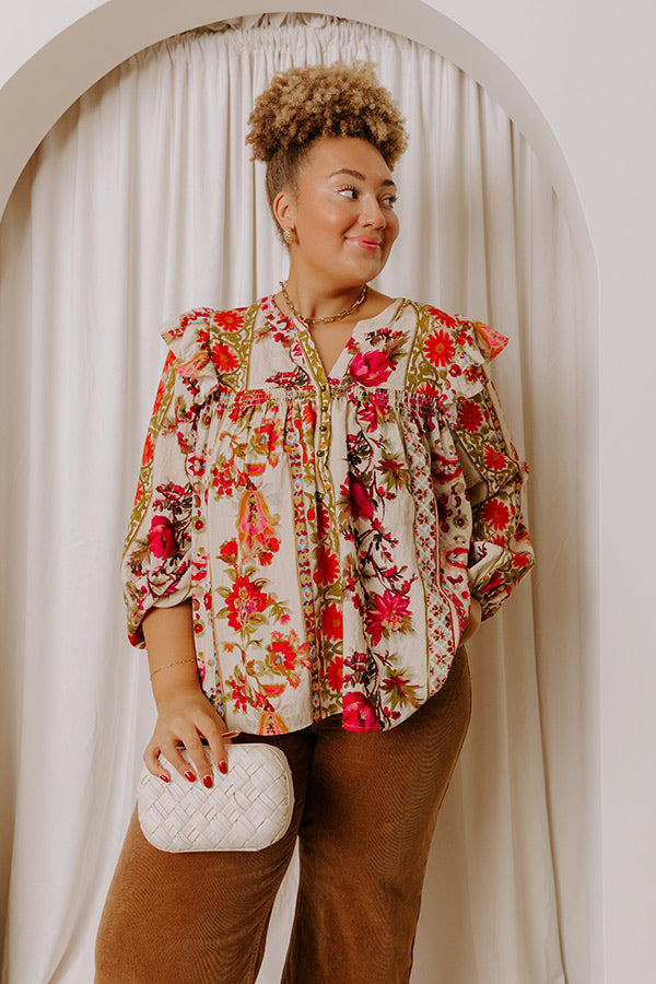 Garden Party Ready Floral Shift Top in French Vanilla Curves