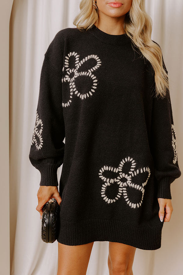 black petal mini dress Petal Pop Sweater Mini Dress in Black