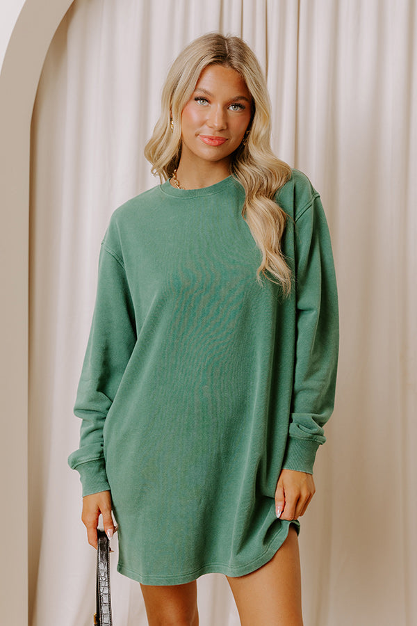 Cozy Cutie Vintage Wash Sweatshirt Mini Dress in Hunter Green Cozy Cutie Vintage Wash Sweatshirt Mini Dress in Hunter Green