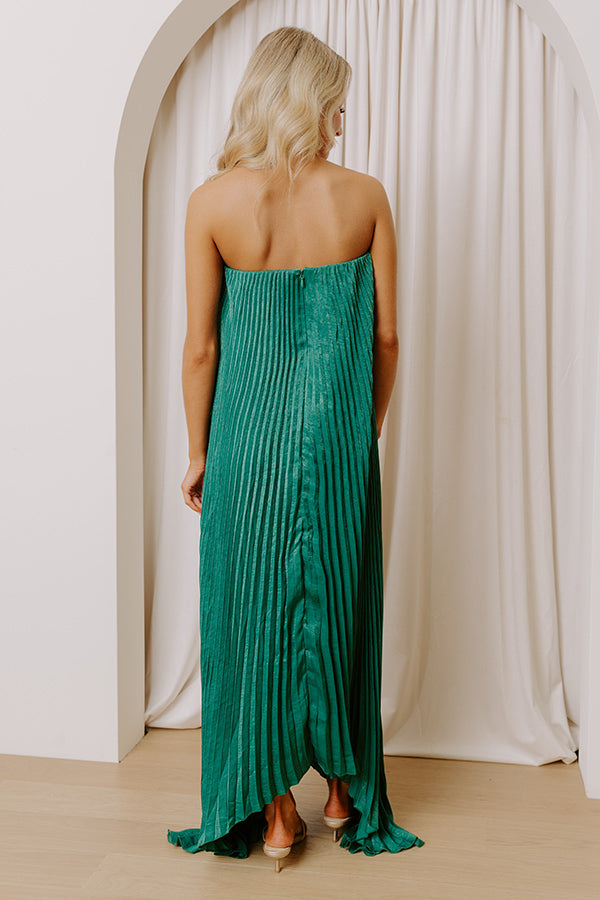 Moonlit Waltz Satin Pleated Maxi Dress in Emerald S / Emerald Moonlit Waltz Satin Pleated Maxi Dress in Emerald S / Emerald