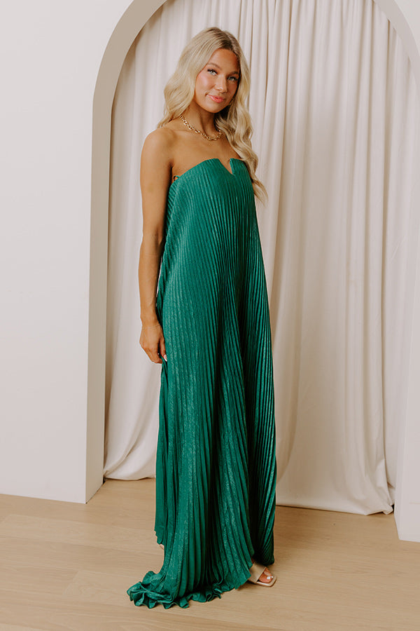 Moonlit Waltz Satin Pleated Maxi Dress in Emerald S / Emerald Moonlit Waltz Satin Pleated Maxi Dress in Emerald S / Emerald