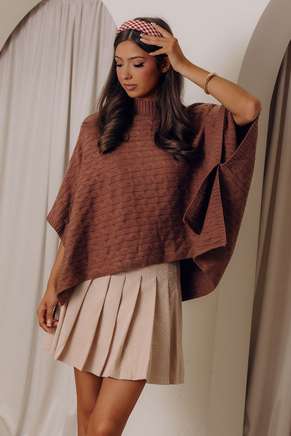 Chic Habits Cable Knit Poncho Top in Mocha Image - 2