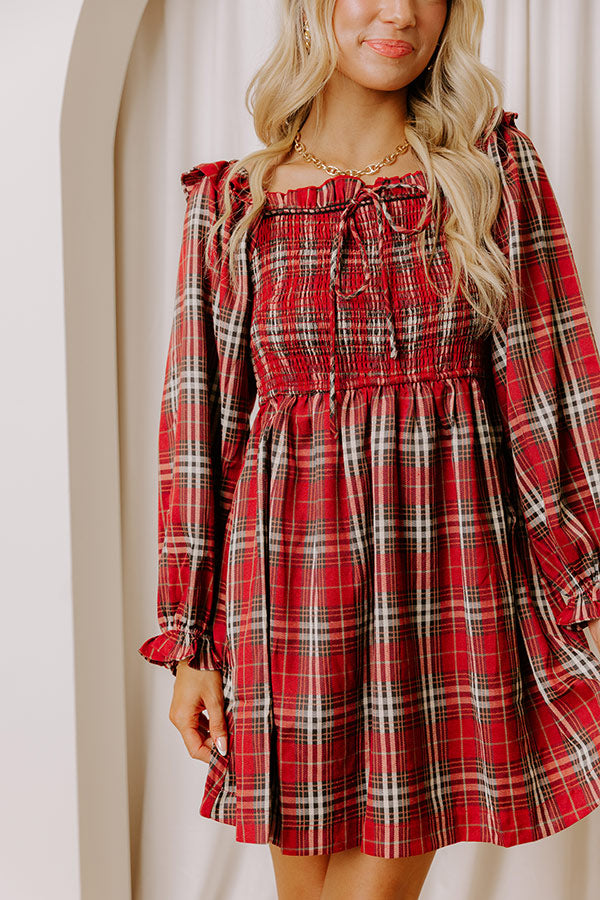 Plaid All Night Smocked Mini Dress L / Wine Plaid All Night Smocked Mini Dress L / Wine