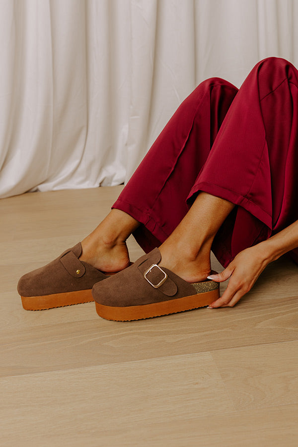The Payton Faux Suede Platform Clogs in Chocolate