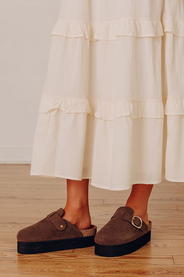 The Payton Faux Suede Platform Clogs in Chocolate