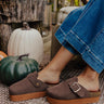 The Payton Faux Suede Platform Clogs in Chocolate/Camel Image - 1
