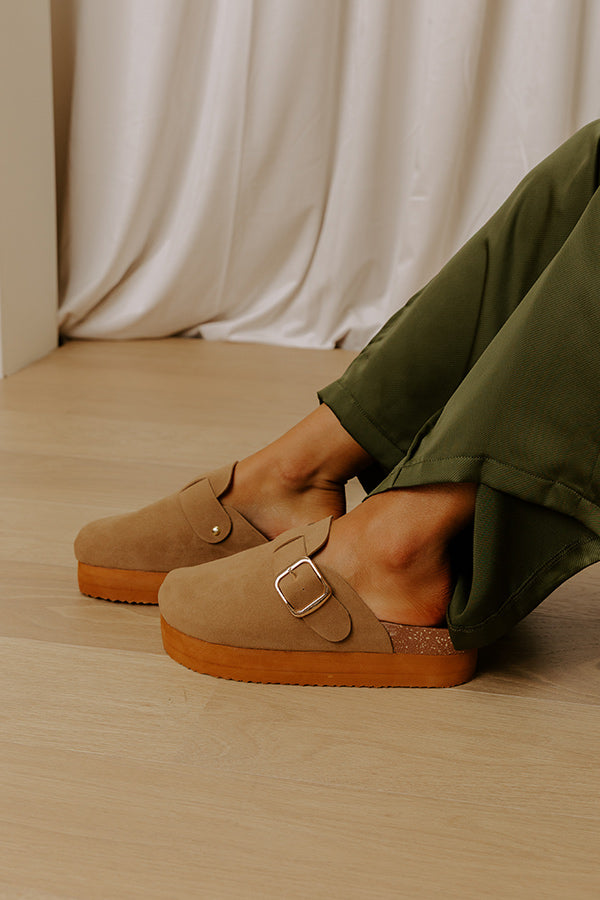 The Payton Faux Suede Platform Clogs in Camel