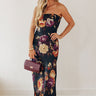 Midnight Noir Floral Satin Maxi Dress Image - 1