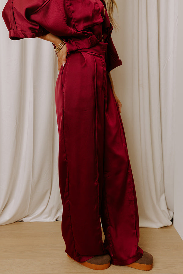 red satin dress pants Red Satin Pants - Wide-Leg Pants - High-Waisted Satin Pants
