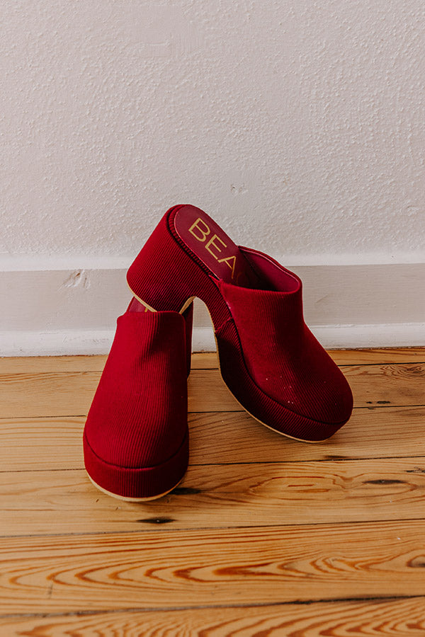 Jayde Corduroy Platform Clog Heels in Wine